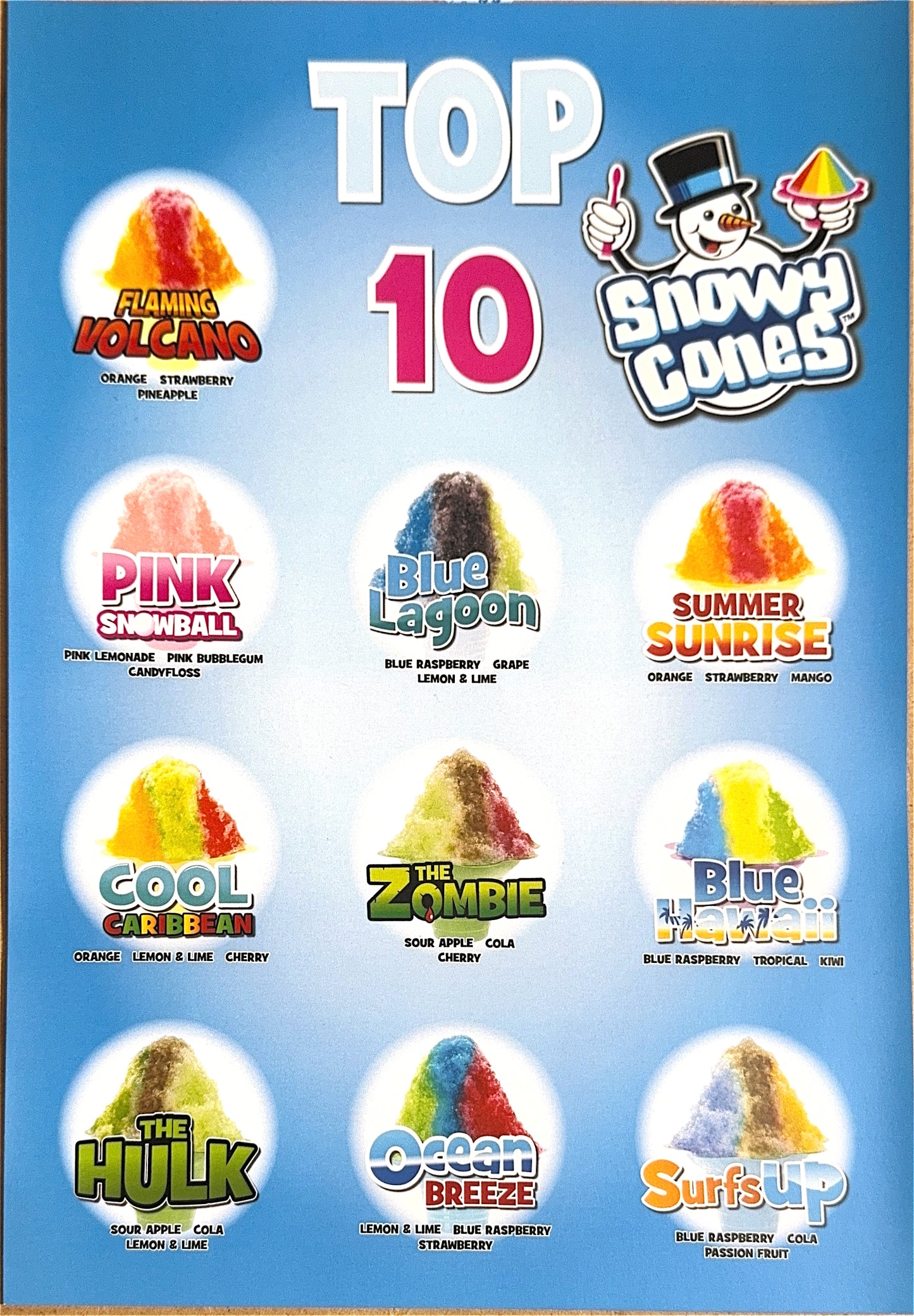 SnowyCones A3 Size Top Ten Recipe  Peel - off Sticker!